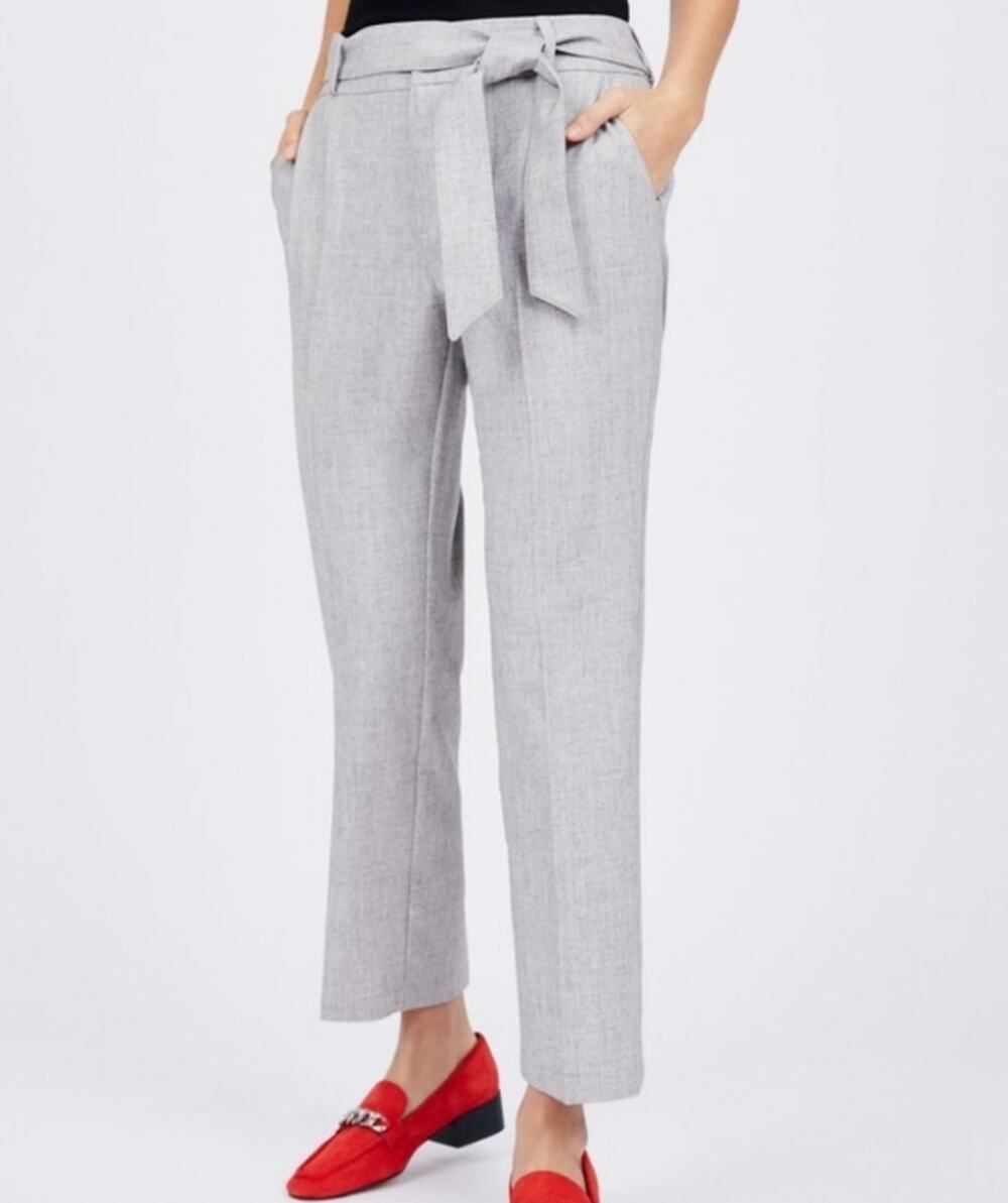 Ava Heather Grey Bow Belted Cropped Straight Leg Pants Office Workwear Medium